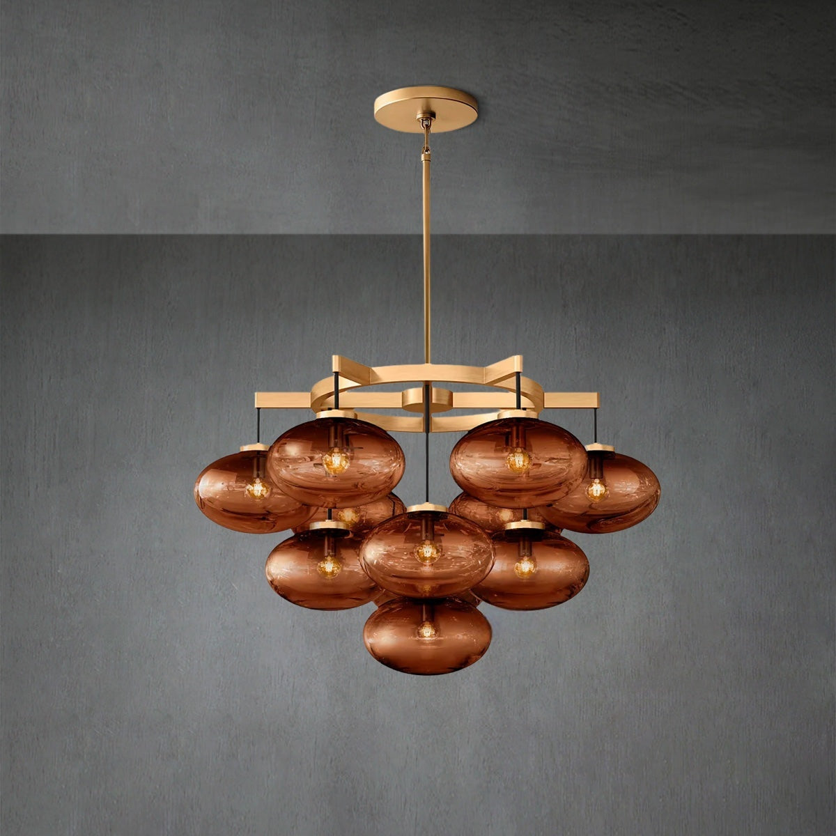 Cabfz Smoke Glass Round Chandelier 36"