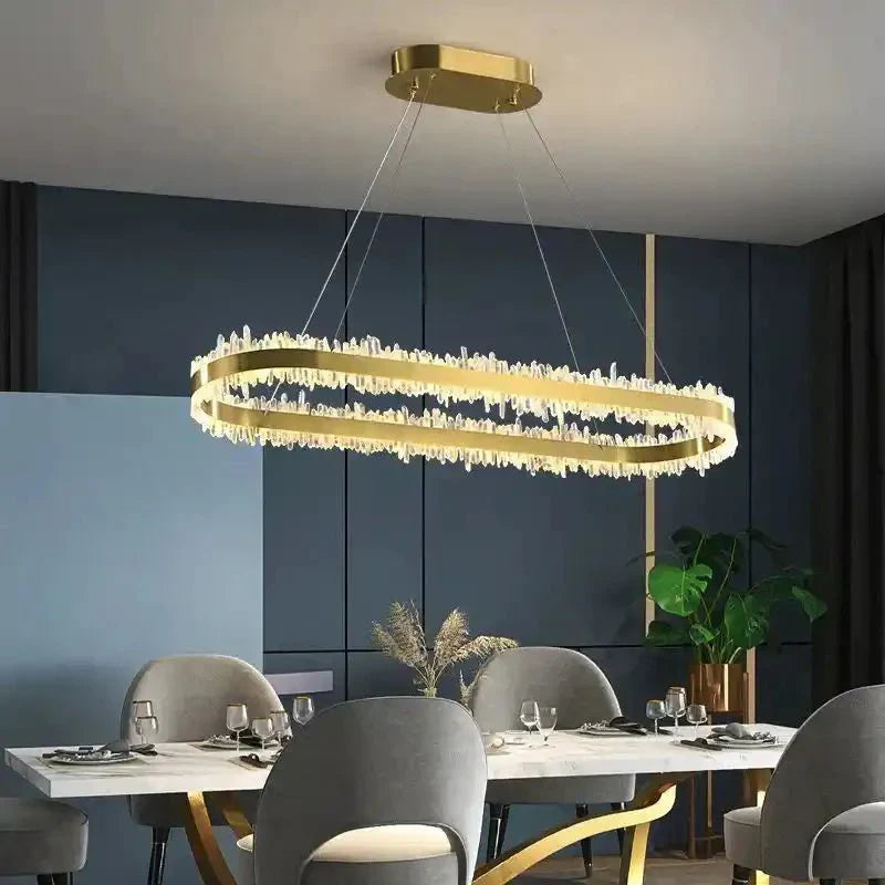 47 Inch Linear Chandelier Modern Quartz Crystal Chandelier for Dining Room - Joyfuzzy