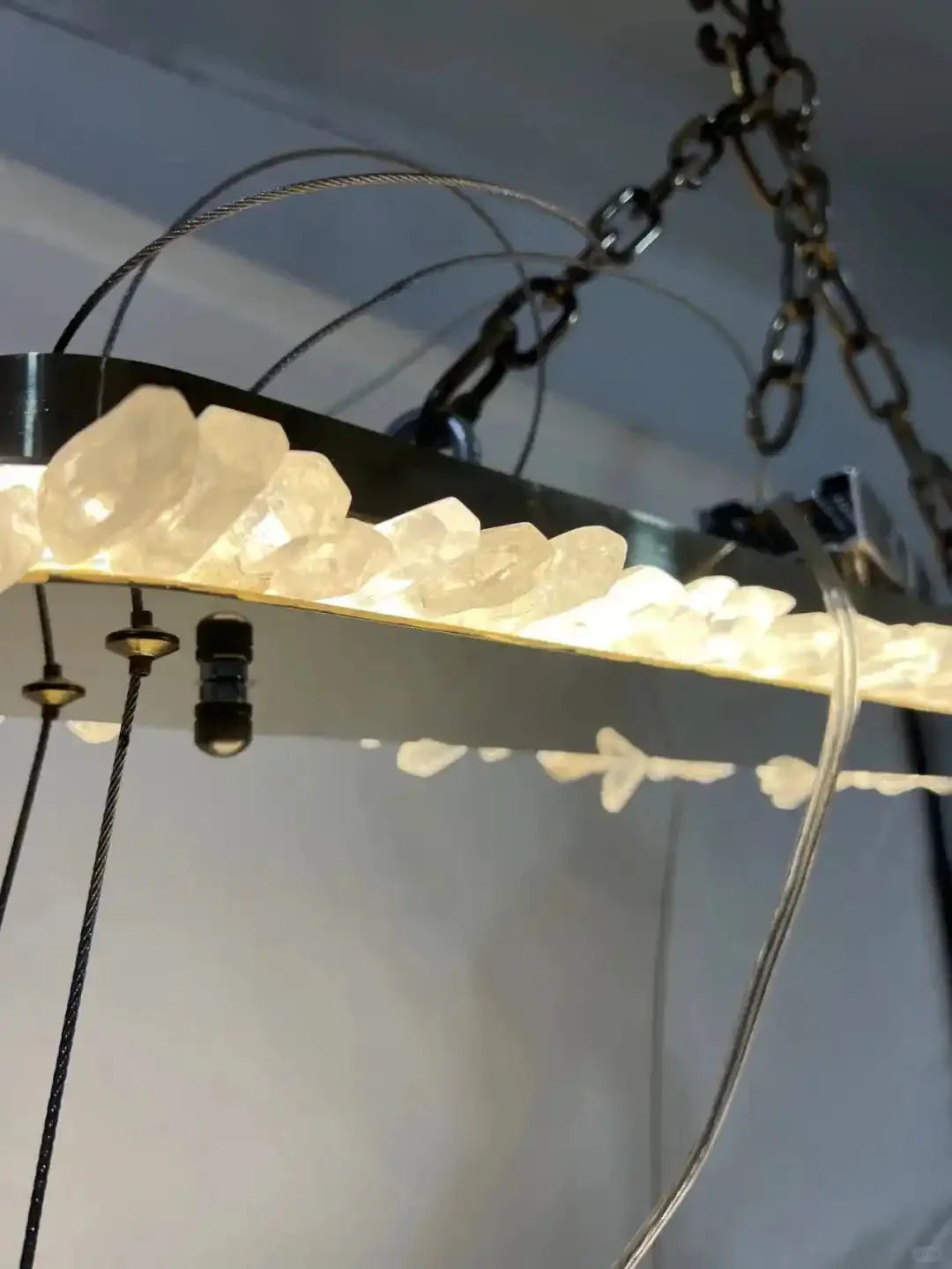 47'' Oval Modern Clear Geode Quartz Crystal Chandelier for Dining Room - Joyfuzzy