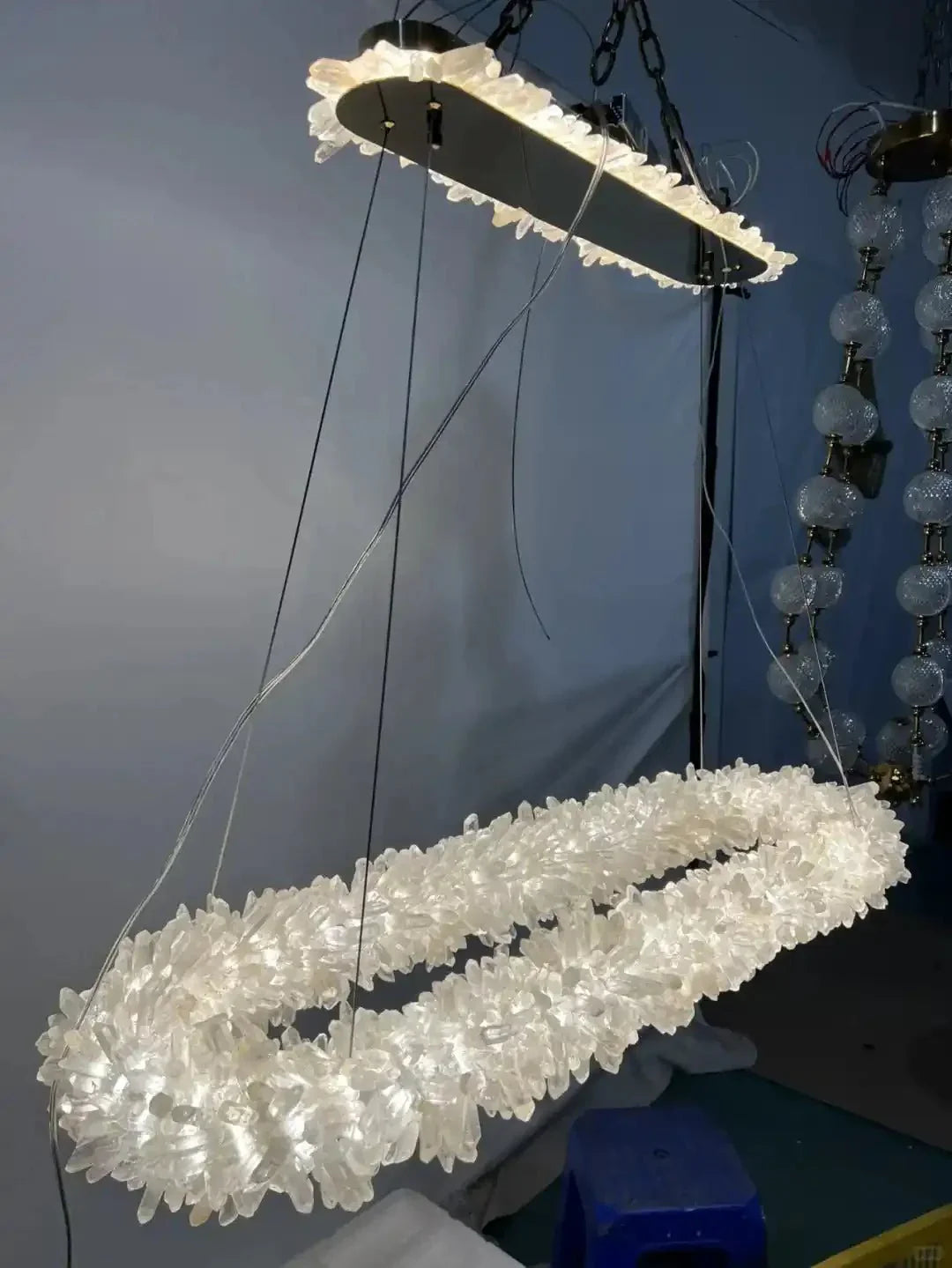 47'' Oval Modern Clear Geode Quartz Crystal Chandelier for Dining Room - Joyfuzzy