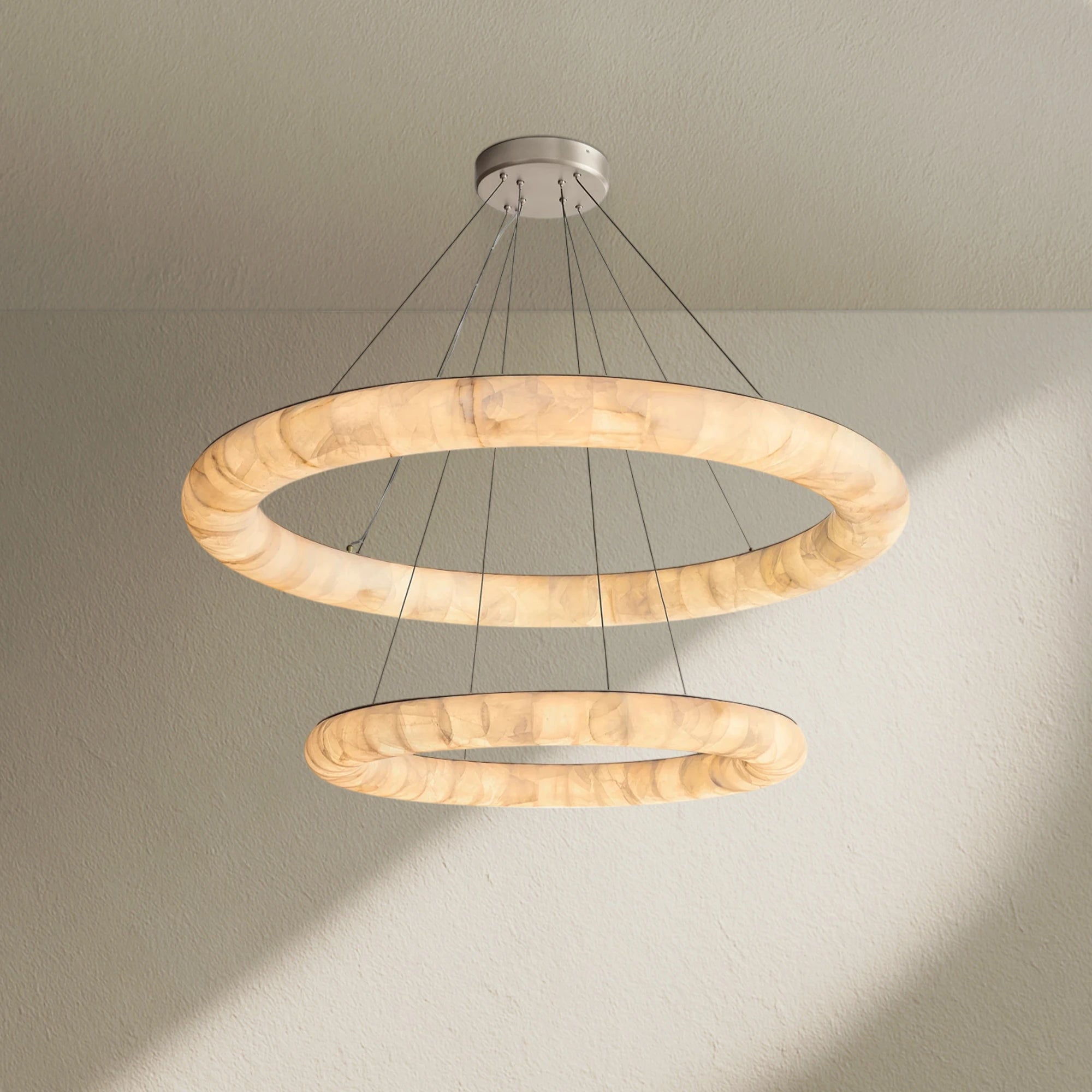 Rivfz Lisse Alabaster Two-Tiered Round Chandelier 61"