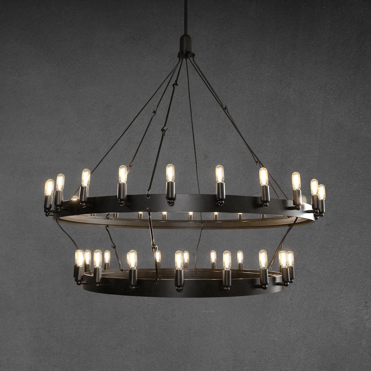camafz Vintage Filament Two-Tier Round Chandelier 38"