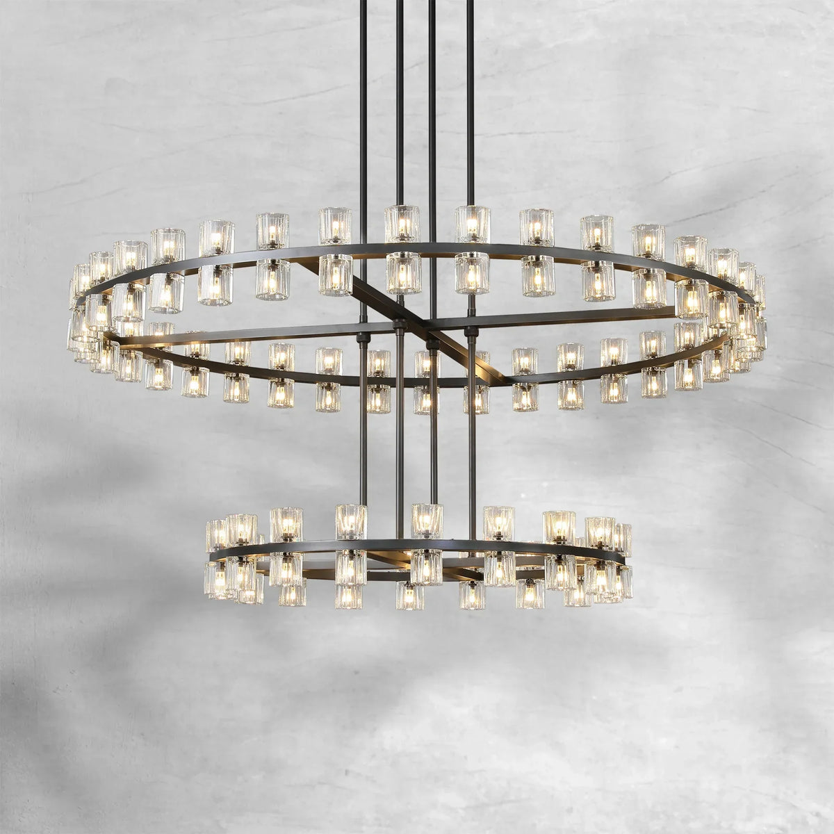 Arcfz Crystal Round 2-Tier Chandelier 60"
