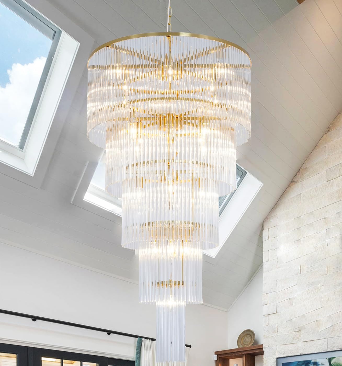 Extra Large Long Brass Chandelier