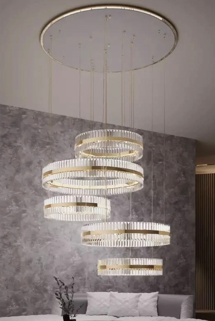 5-Ring Crystal Chandelier in Gold Finish-Joyfuzzy