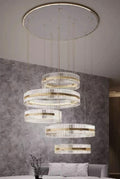 5-Ring Crystal Chandelier in Gold Finish-Joyfuzzy