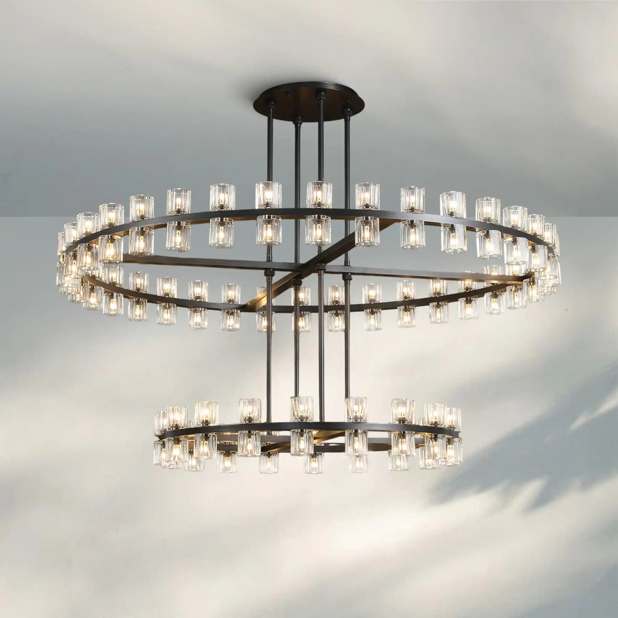 Reger Crystal 2-Tier Round Chandelier 60" for Living Room