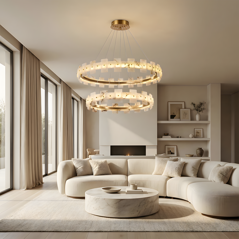 Aurelion Halo Alabaster 2-Tier Chandelier 40"D