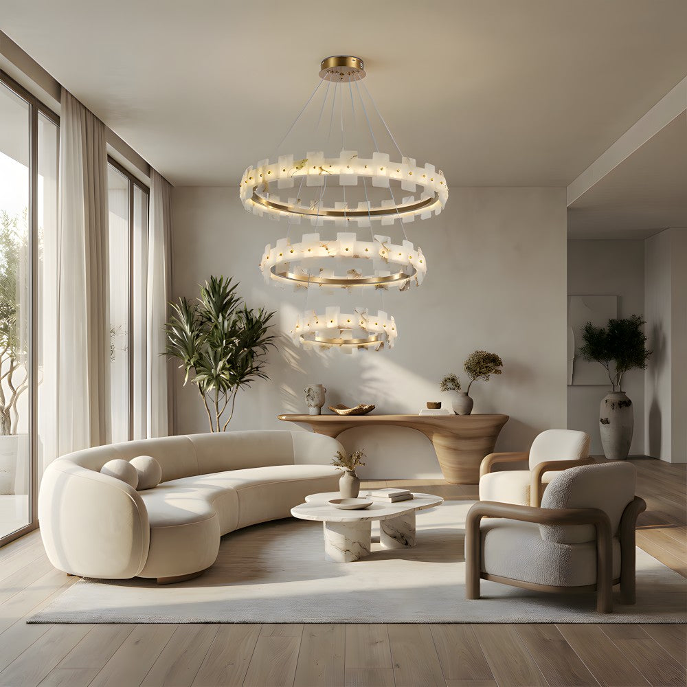Aurelion Halo Alabaster 3-Tier Chandelier 40"D