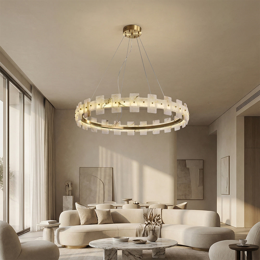 Aurelion Halo Alabaster Chandelier 40"D