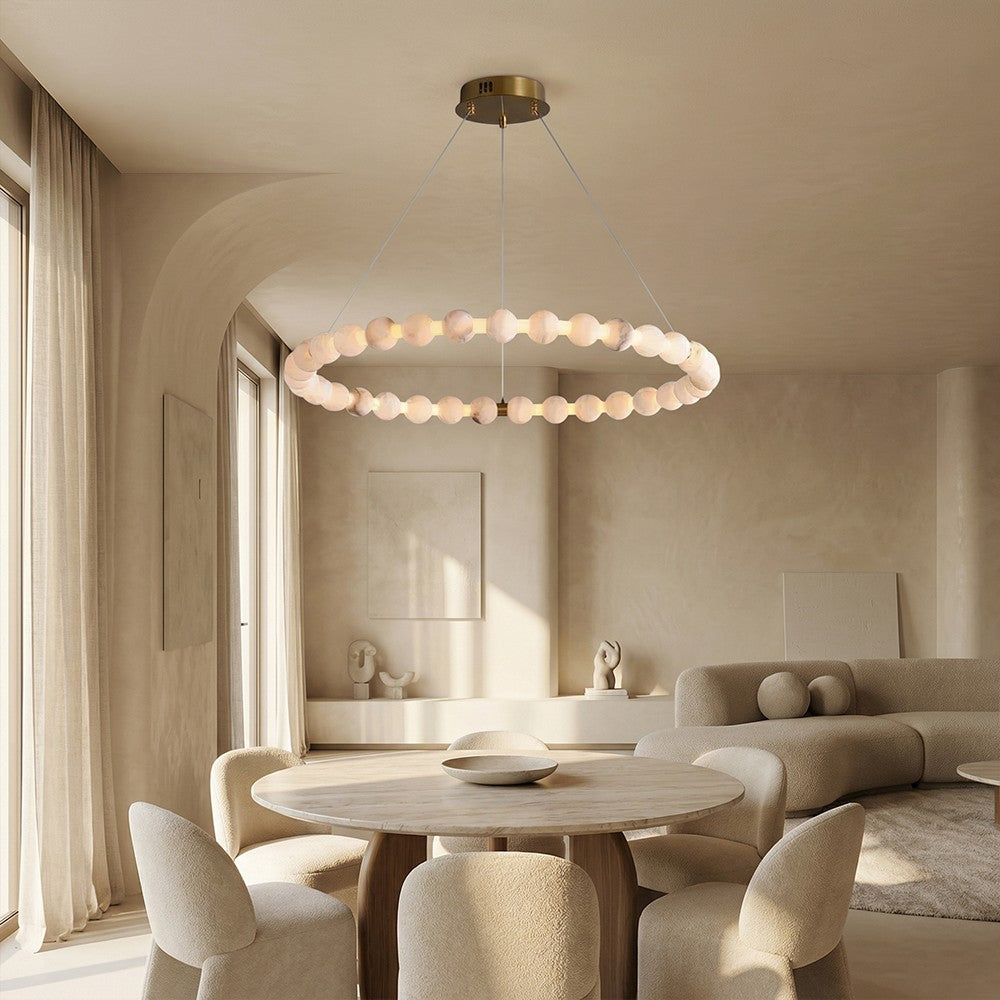 Pearl Single Circle Alabaster Chandelier 32"D