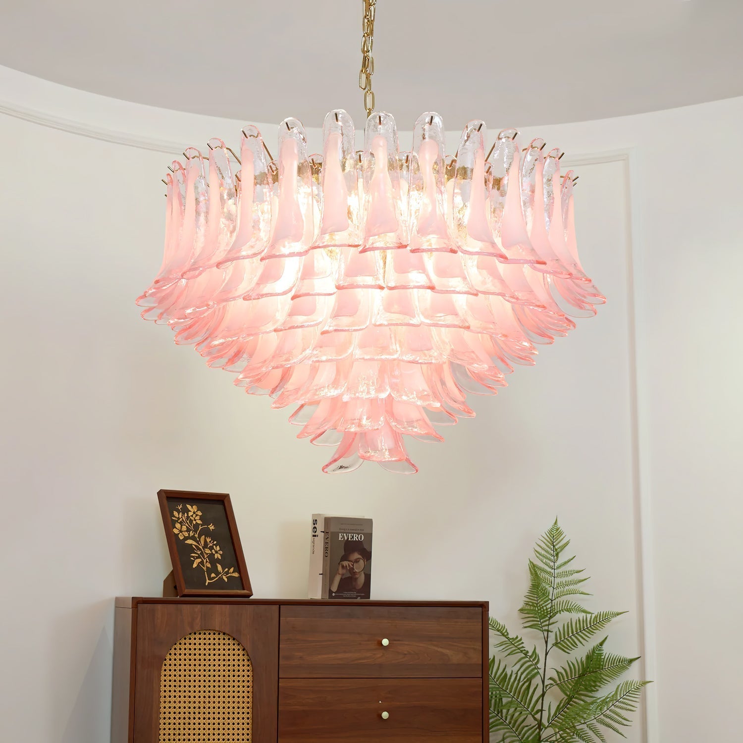 Gold & Pink Barcelona Murano Chandelier with 16 E14 Bulbs