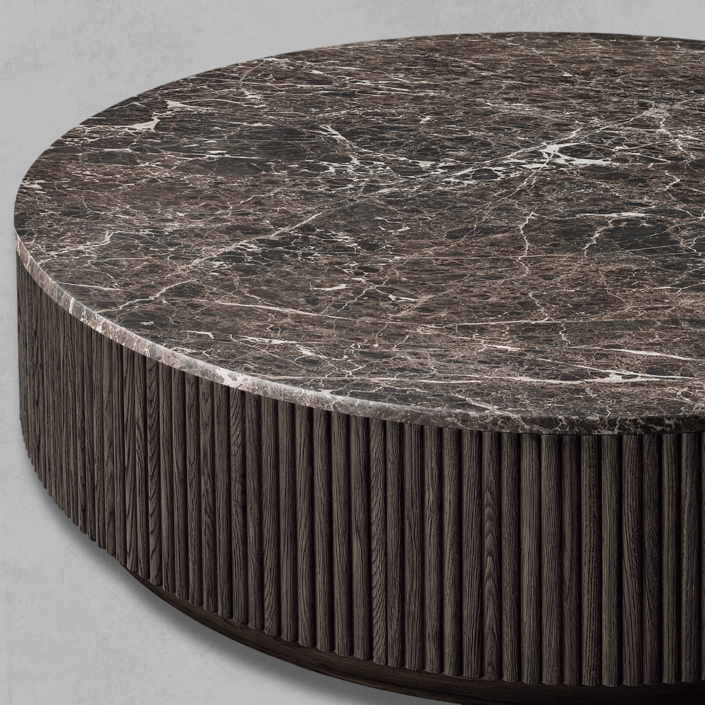 Mulholland Oak Wood & Stone Round Coffee Table