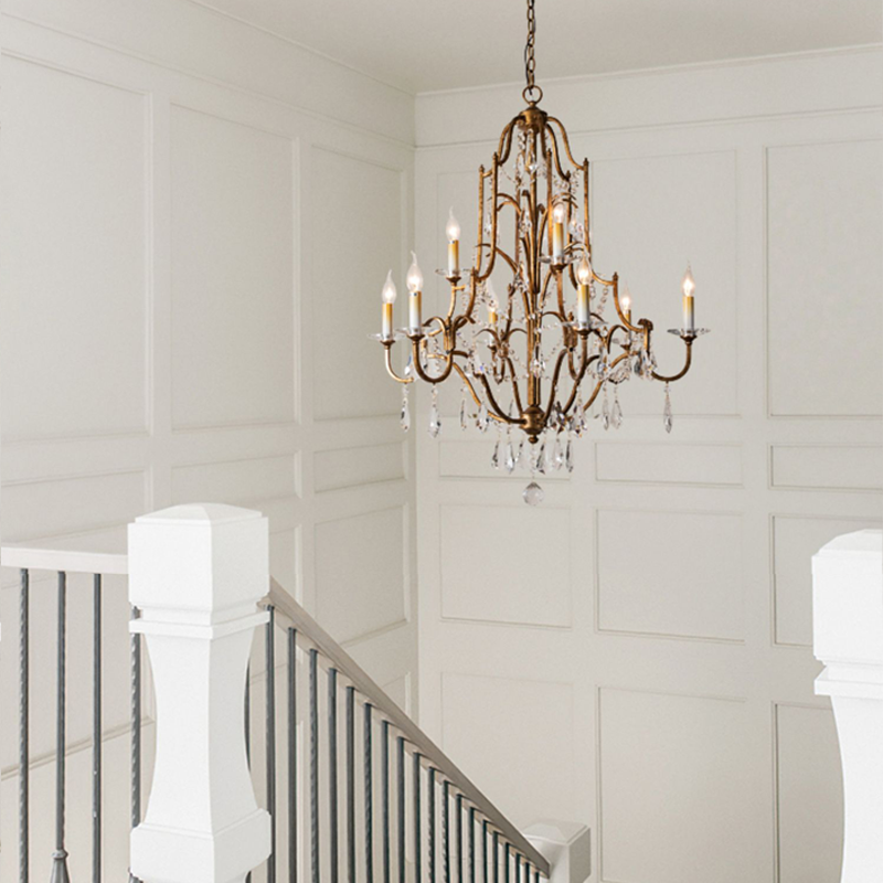 Caspian Vintage Candle Art Brass Chandelier For Living Room-Joyfuzzy