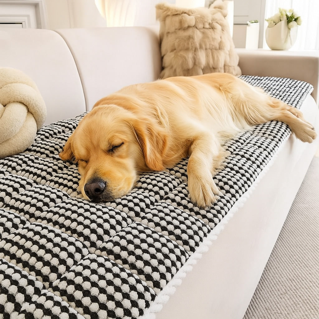 Thick Quilted Anti-Slip Plush Dot Pet-Friendly Pad Couch Cover