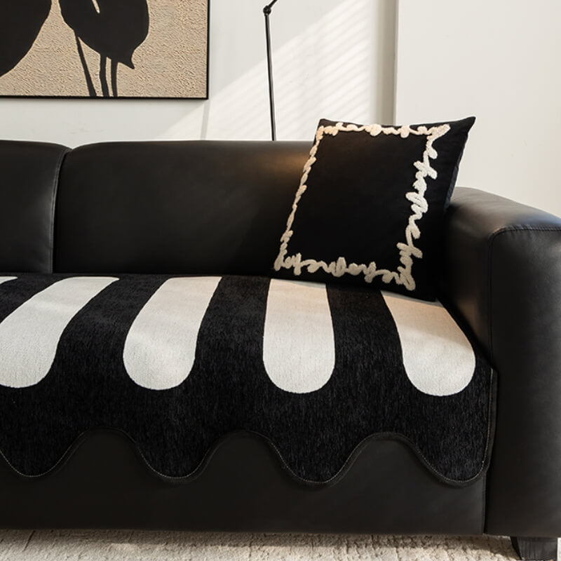 Classic Black Irregular-Shaped Chenille Anti-Scratch Non-Slip Couch Cover