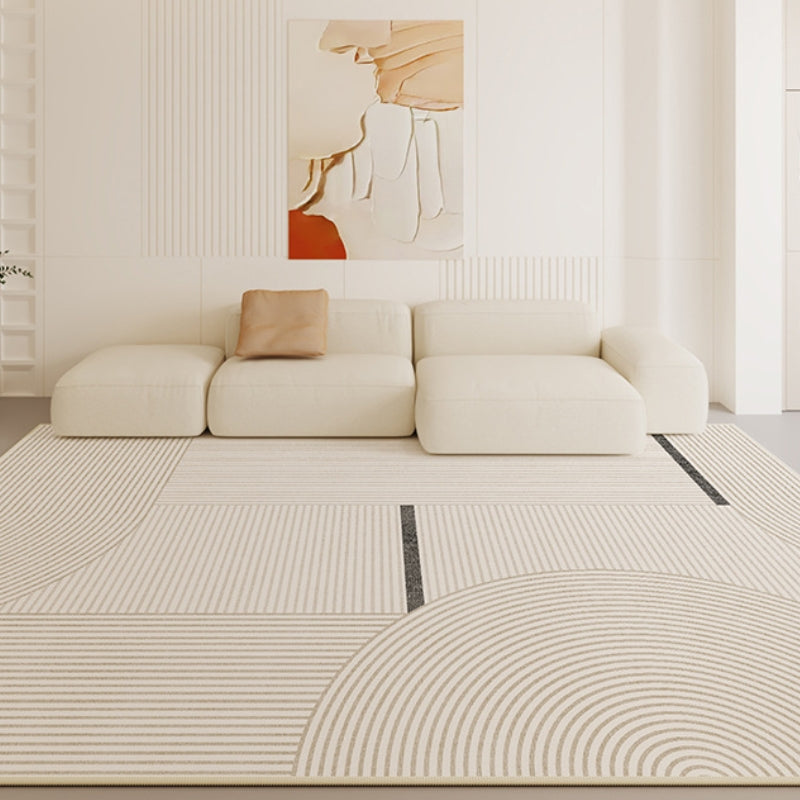 Creamy Striped Minimalist Modern Cashmere Rug
