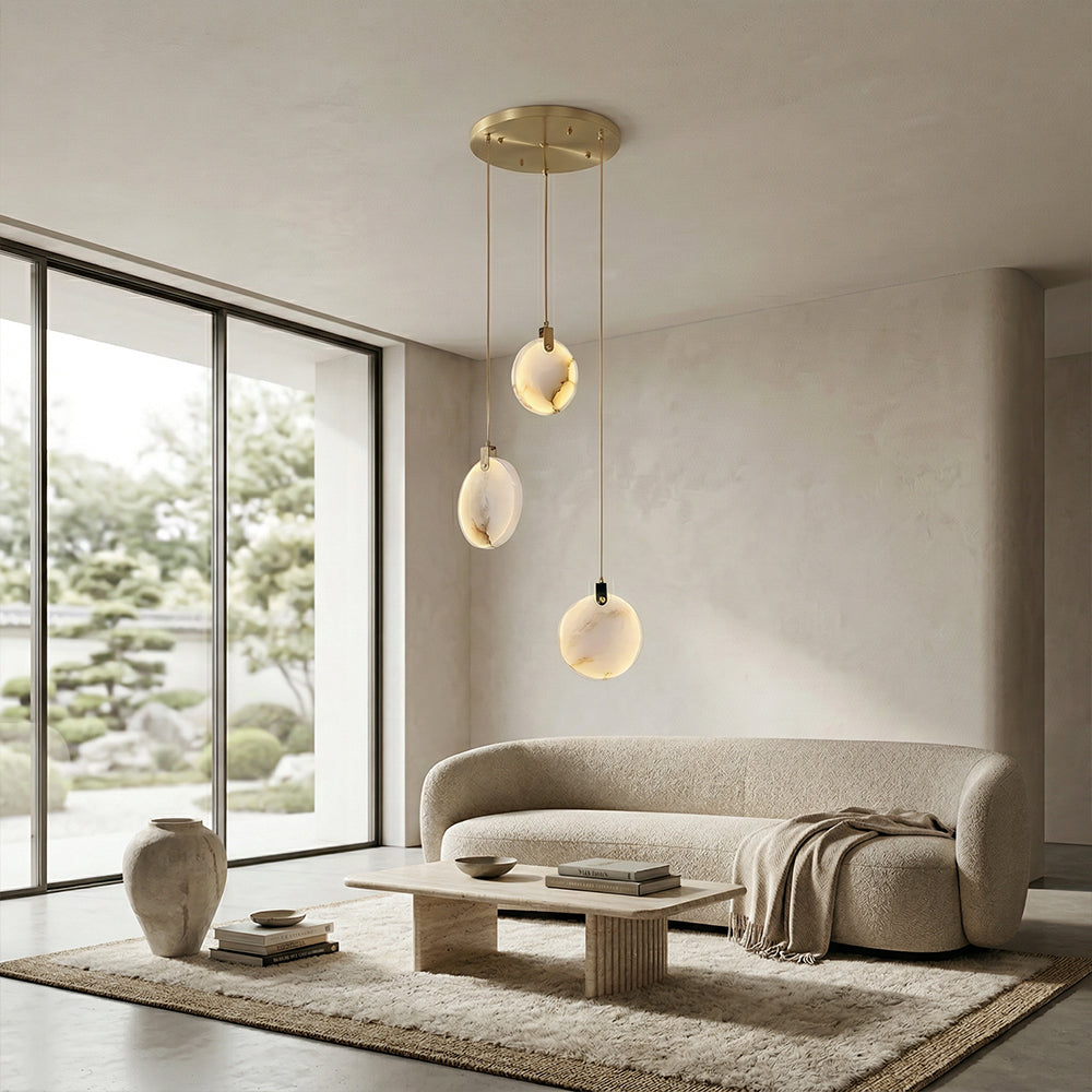 Ethereal Natural Alabaster Globe 3-Light Round Pendant 11.8"D