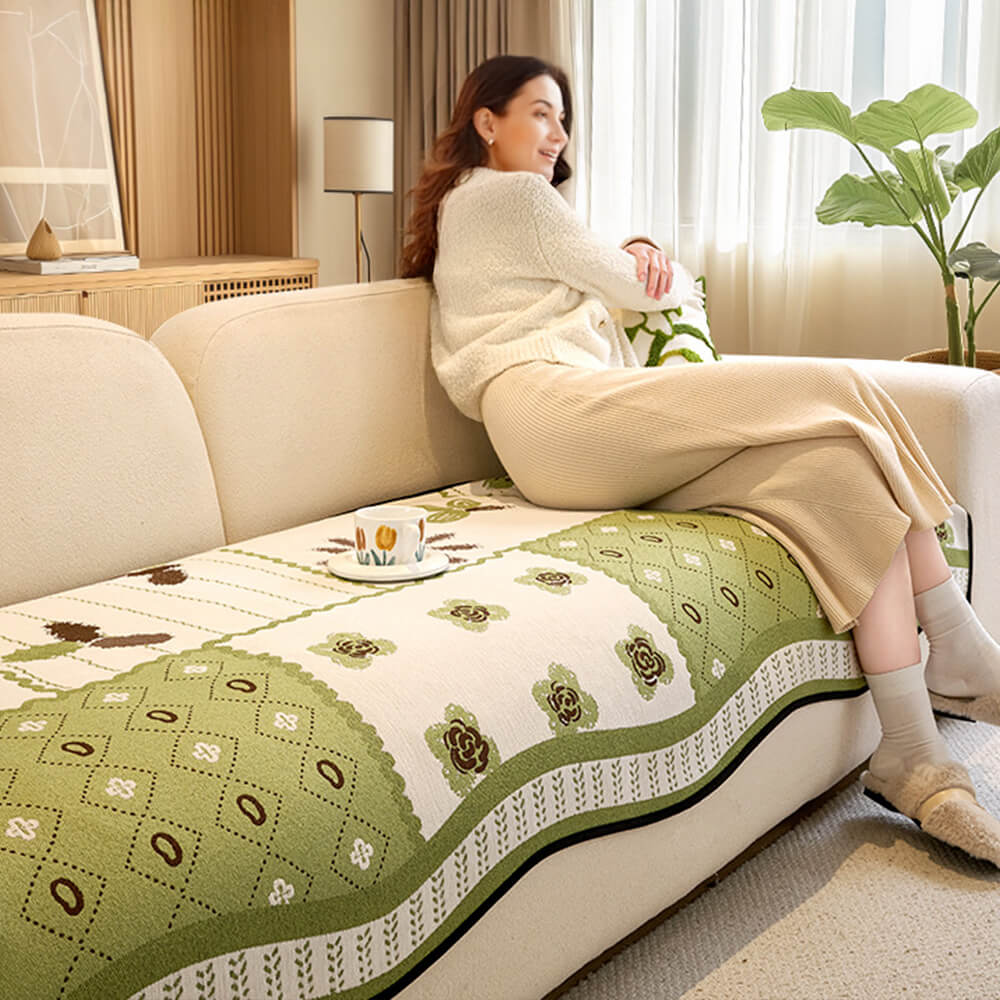 Chenille Scratch-resistant Fabric Pastoral Style  Irregular Shaped Non-slip Couch Cover