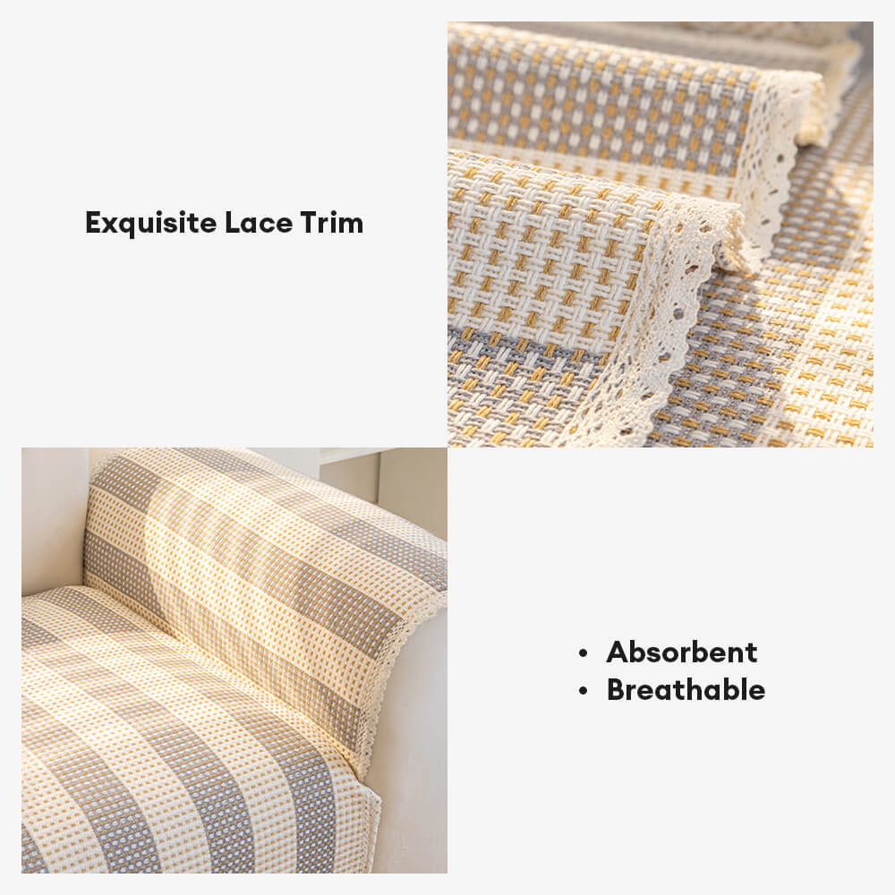 Cotton Linen Stripe Anti-scratch Furniture Protector Couch Cover