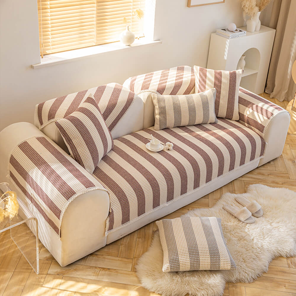Cotton Linen Stripe Anti-scratch Furniture Protector Couch Cover