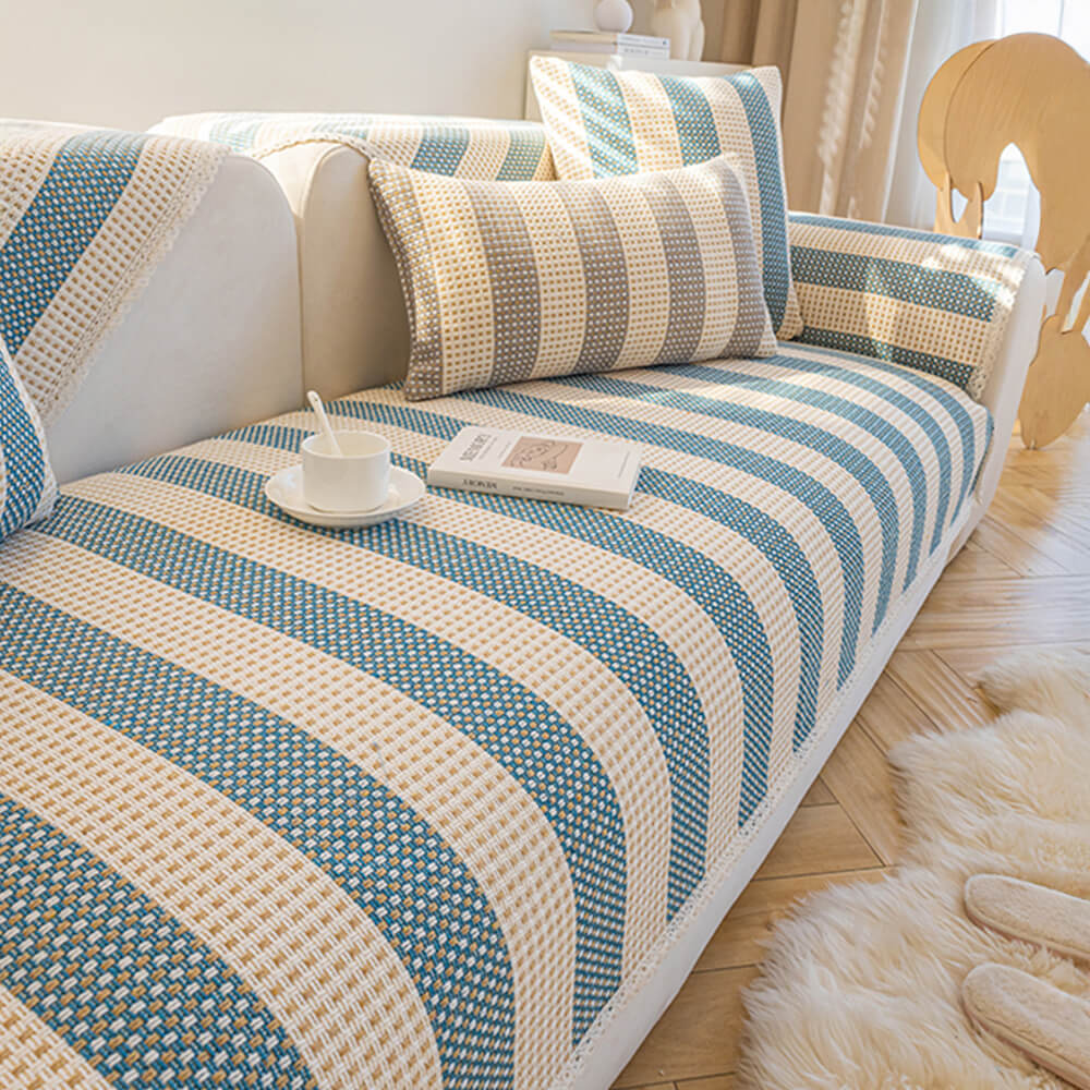 Cotton Linen Stripe Anti-scratch Furniture Protector Couch Cover