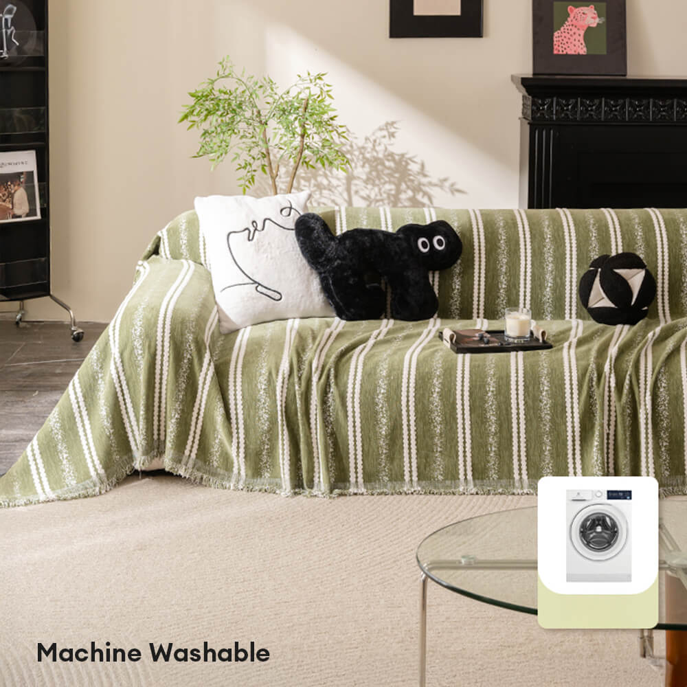 Decorative Stripe Tassel Chenille Throw Couch Cover