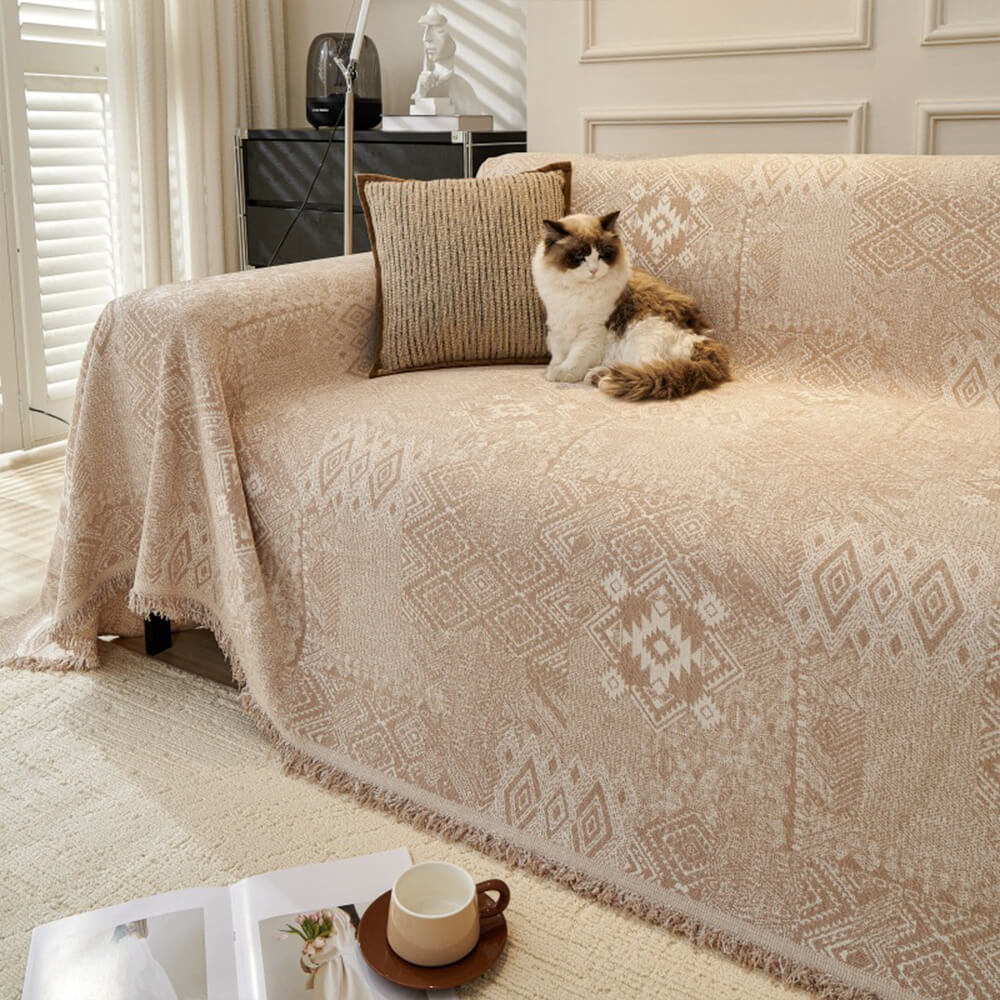 Moroccan Pattern Reversible Chenille Cat-Scratch Resistant Throw Couch Cover