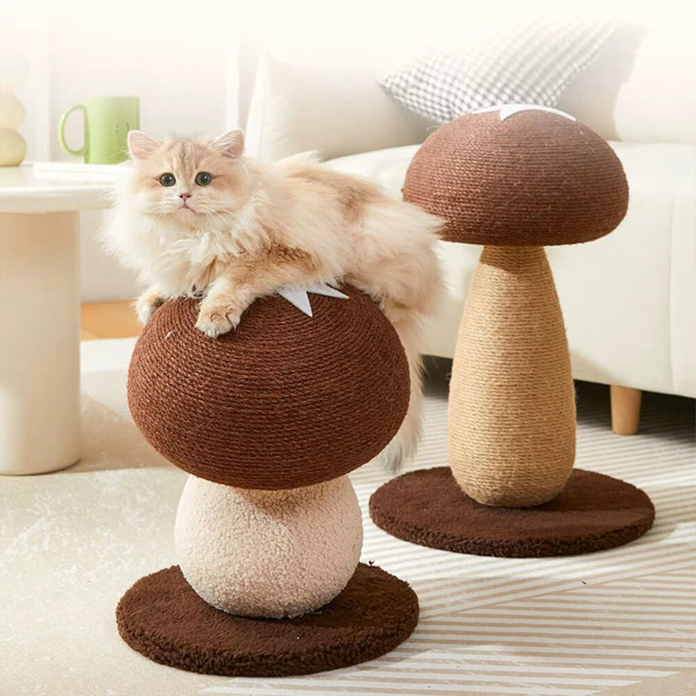 Handcrafted Mushroom-Shaped Natural Sisal Scratching Post for Large Cats