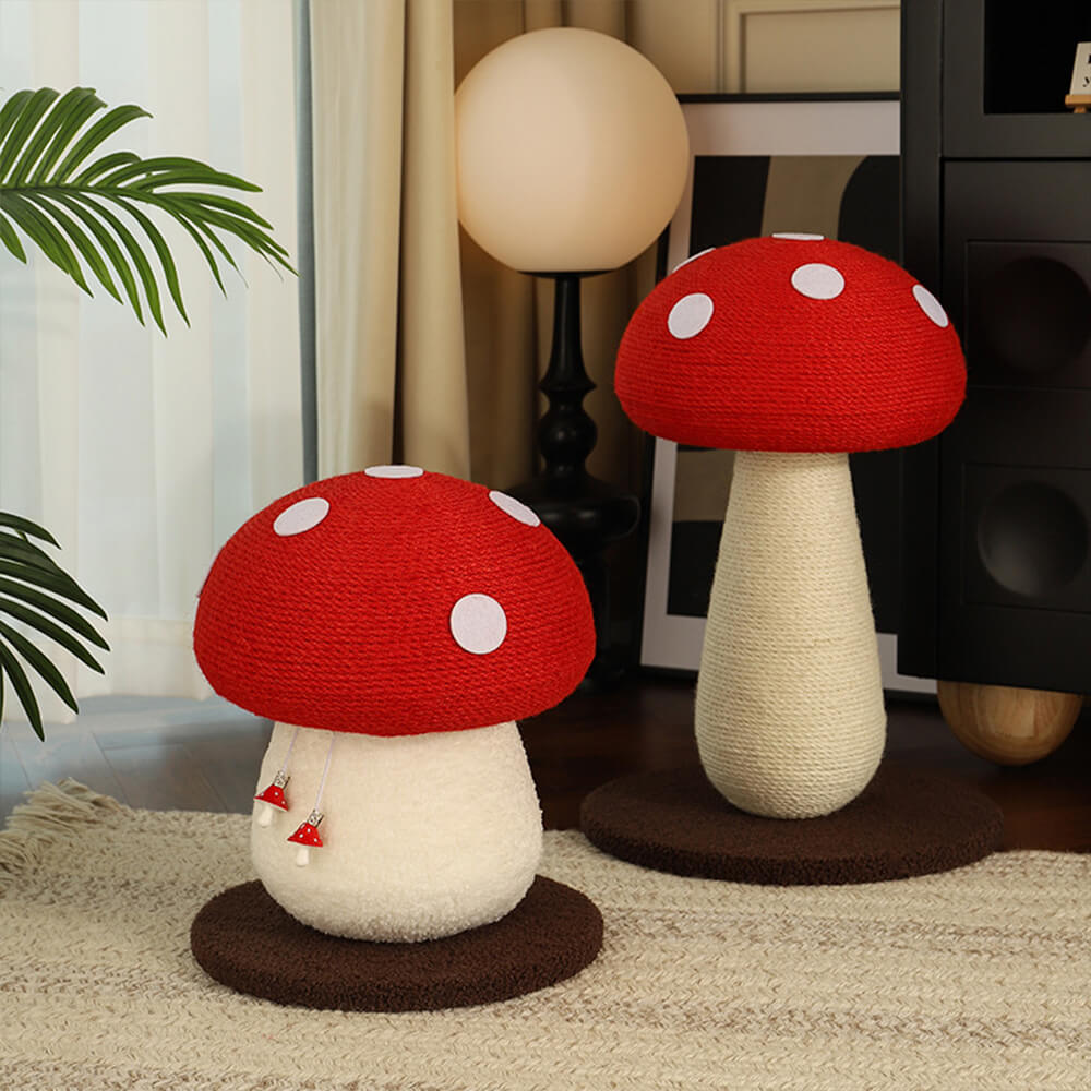 Handcrafted Mushroom-Shaped Natural Sisal Scratching Post for Large Cats