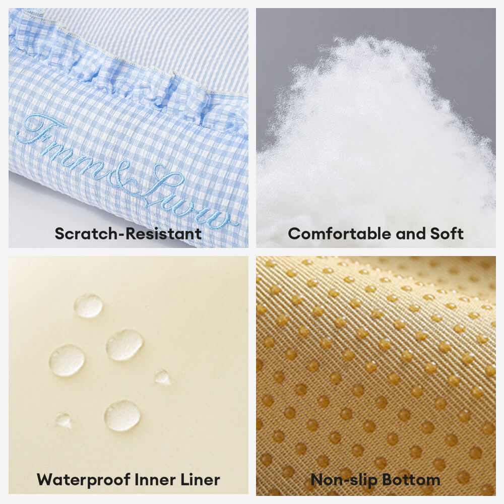 Soft Gingham Washable Dog & Cat Sofa Bed with Pillows