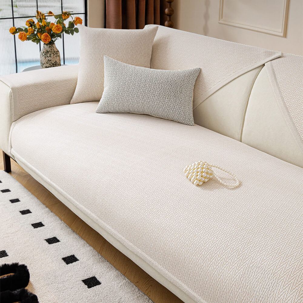 Chenille Minimalist Anti-Slip Fabric with Cat Scratch-Resistant Design Couch Cover