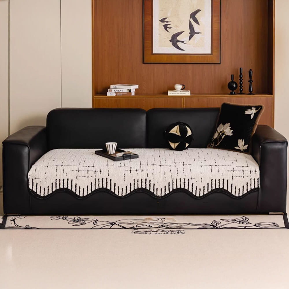 Soft Thickened Plush Couch Cover with Irregular Wave Edges