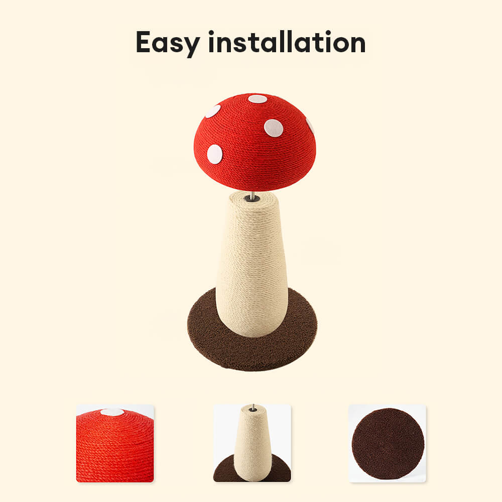 Handcrafted Mushroom-Shaped Natural Sisal Scratching Post for Large Cats