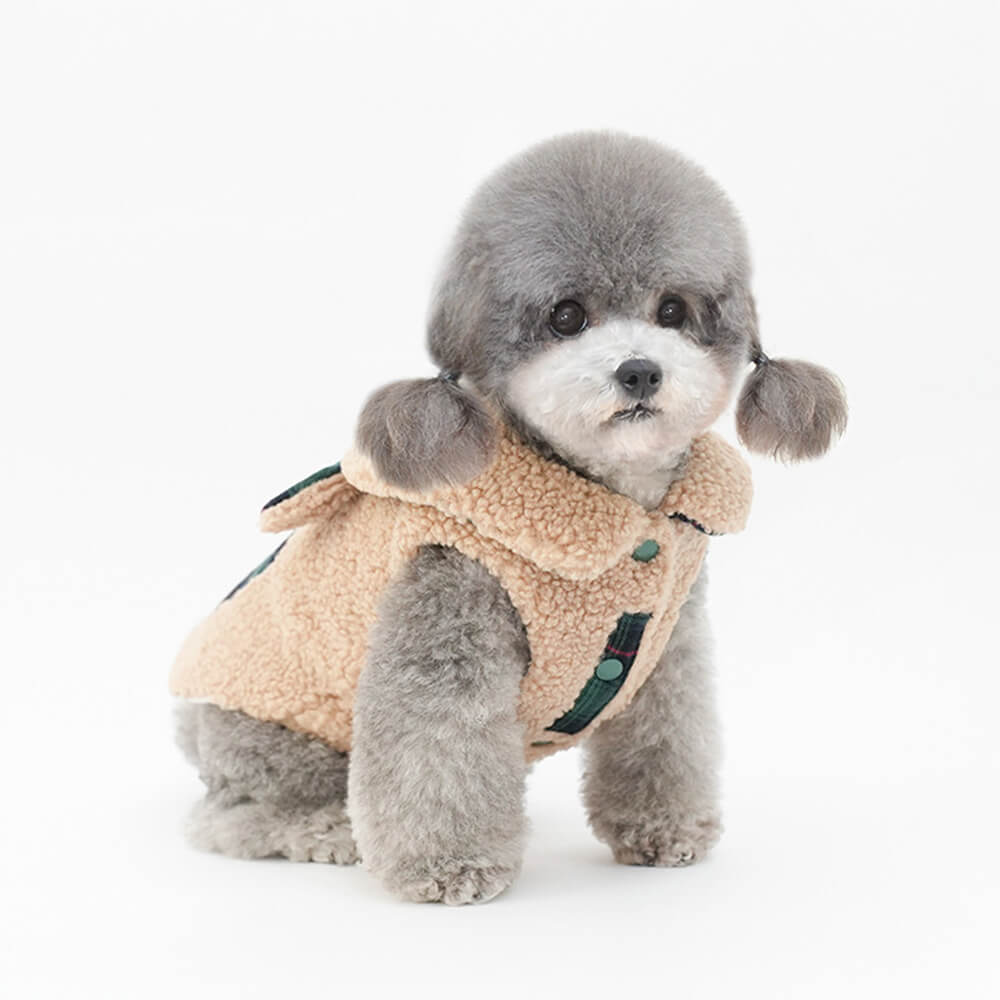 Plaid Trim Sherpa Dog Vest - Cozy, Cute, and Perfect for Winter