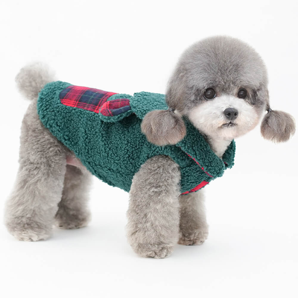 Plaid Trim Sherpa Dog Vest - Cozy, Cute, and Perfect for Winter