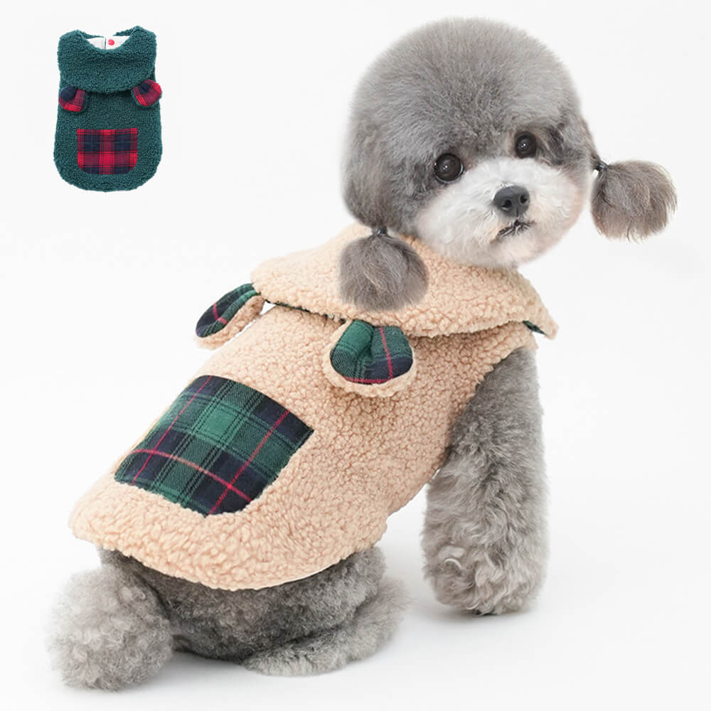 Plaid Trim Sherpa Dog Vest - Cozy, Cute, and Perfect for Winter