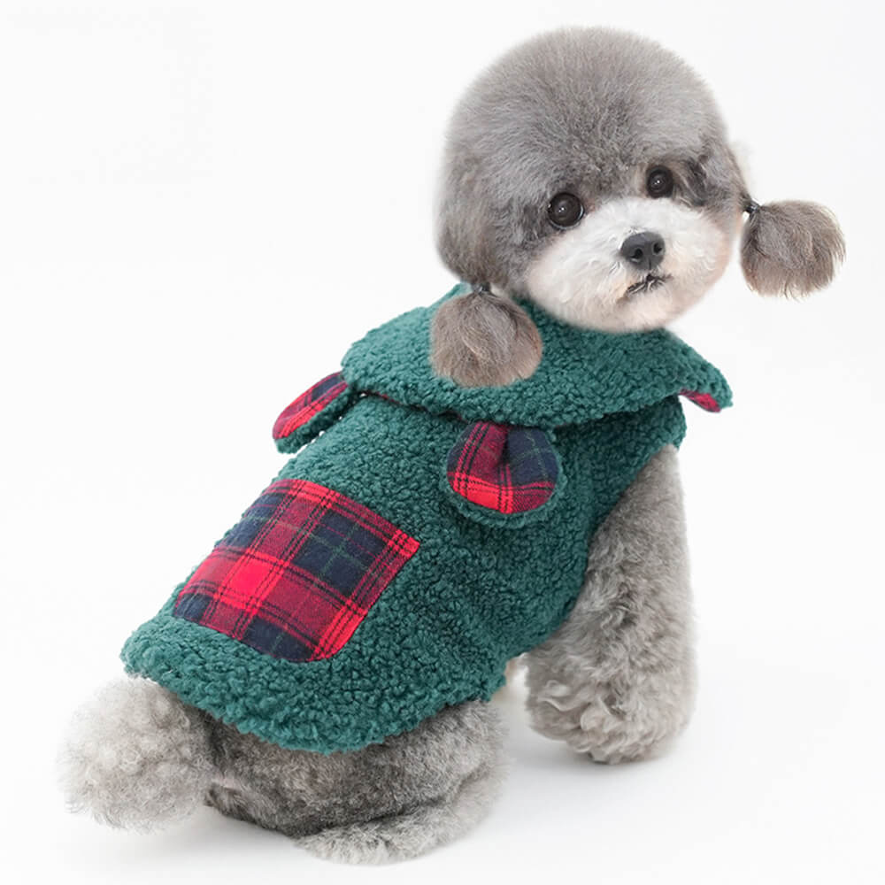 Plaid Trim Sherpa Dog Vest - Cozy, Cute, and Perfect for Winter