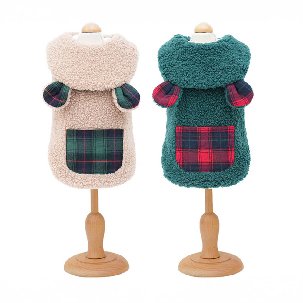 Plaid Trim Sherpa Dog Vest - Cozy, Cute, and Perfect for Winter
