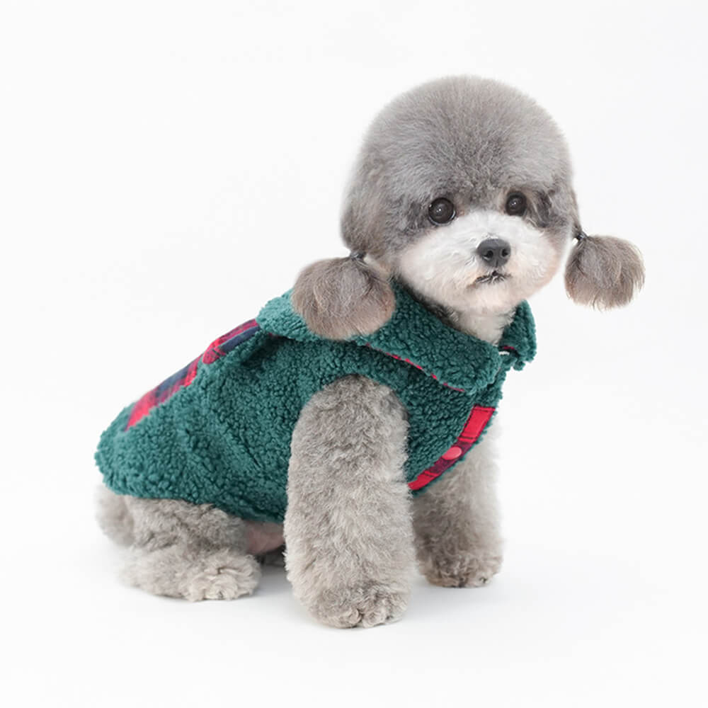 Plaid Trim Sherpa Dog Vest - Cozy, Cute, and Perfect for Winter