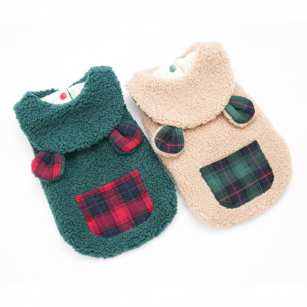 Plaid Trim Sherpa Dog Vest - Cozy, Cute, and Perfect for Winter