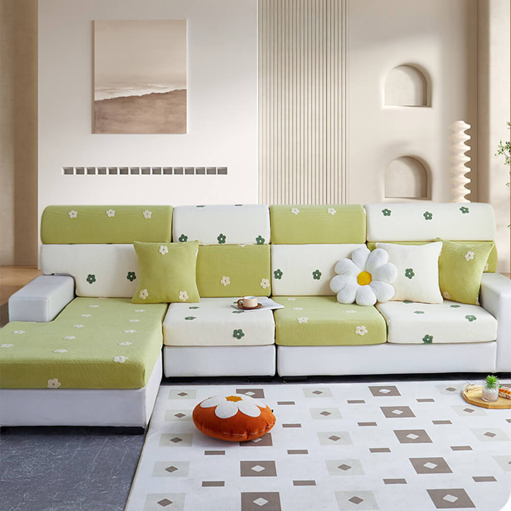 Floral Embroidered Fleece Sofa Anti-Scratch Stretch Couch Cover
