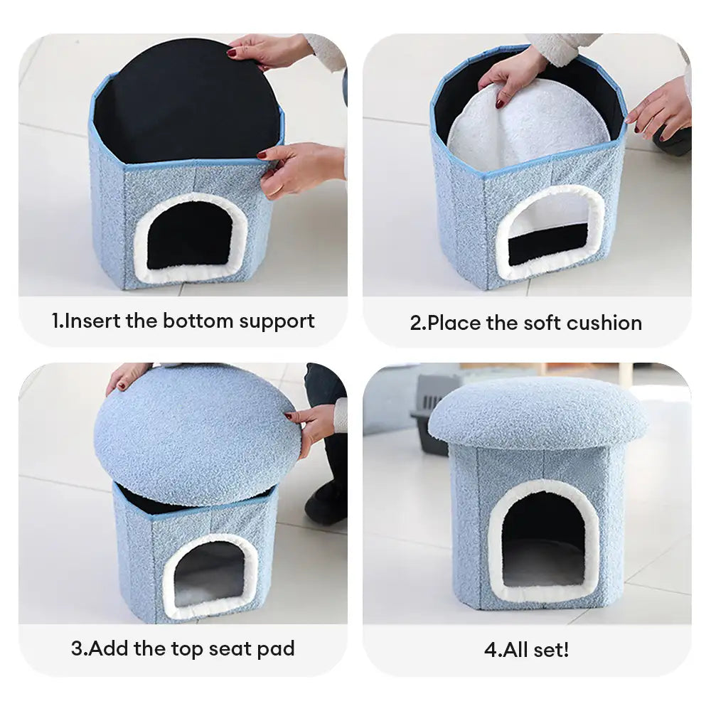 Portable Home Ottoman Pet House Foldable Condo Cat Cave