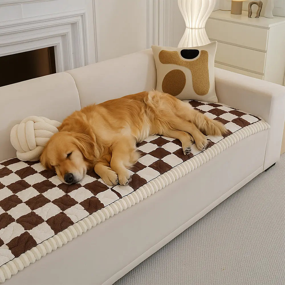 Checkered Velvet Sofa Pad Anti-Slip Quilted Couch Cover