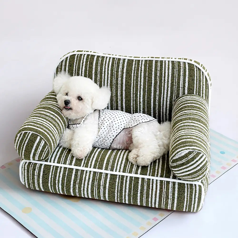 Chenille Striped Jacquard Velvet Dog Sofa Bed for Puppies