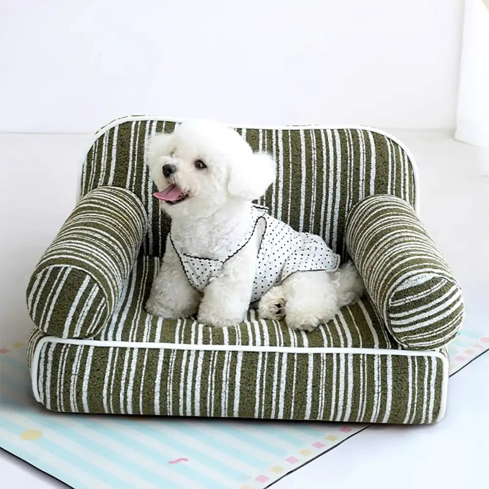 Chenille Striped Jacquard Velvet Dog Sofa Bed for Puppies