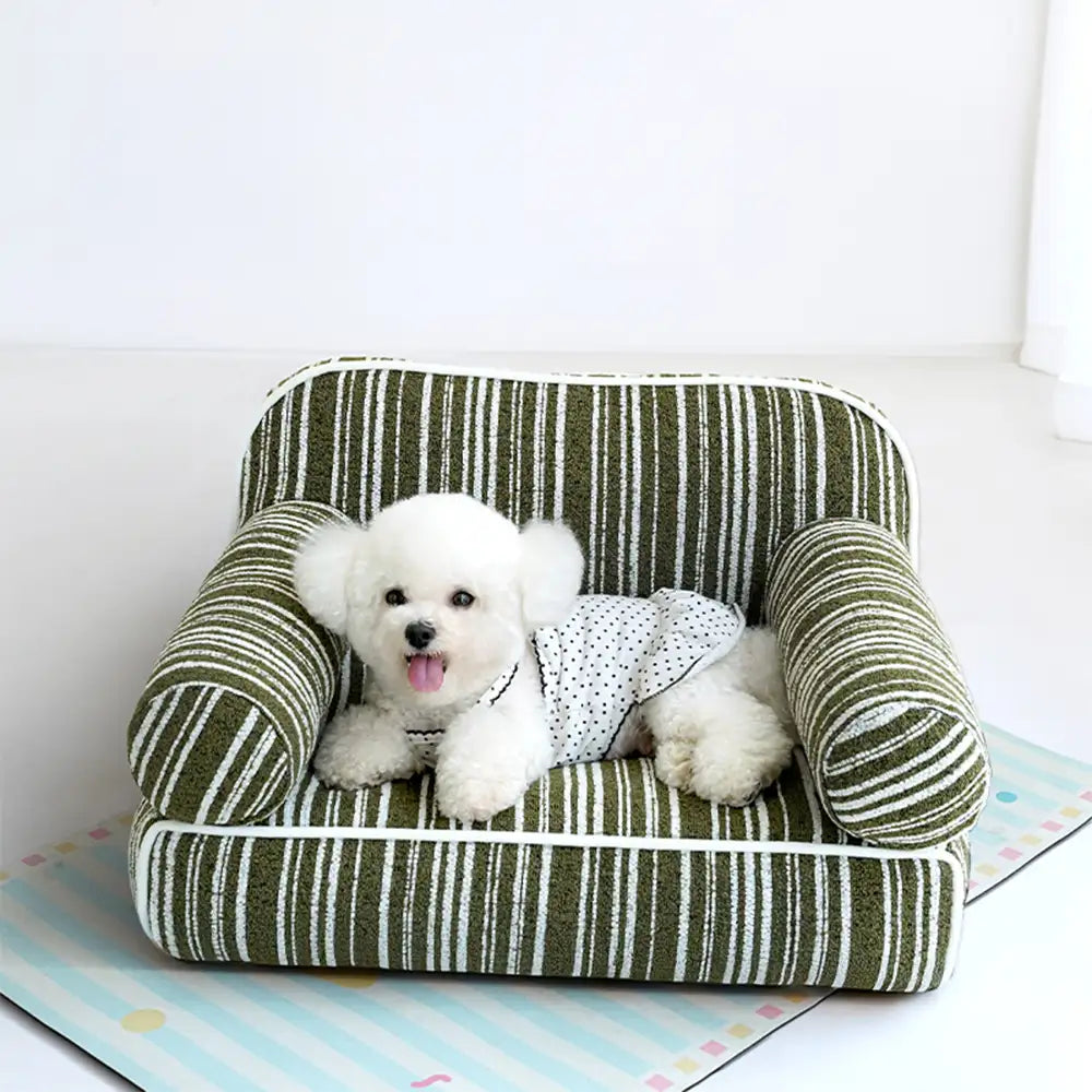 Chenille Striped Jacquard Velvet Dog Sofa Bed for Puppies