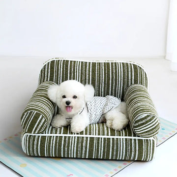 Chenille Striped Jacquard Velvet Dog Sofa Bed for Puppies