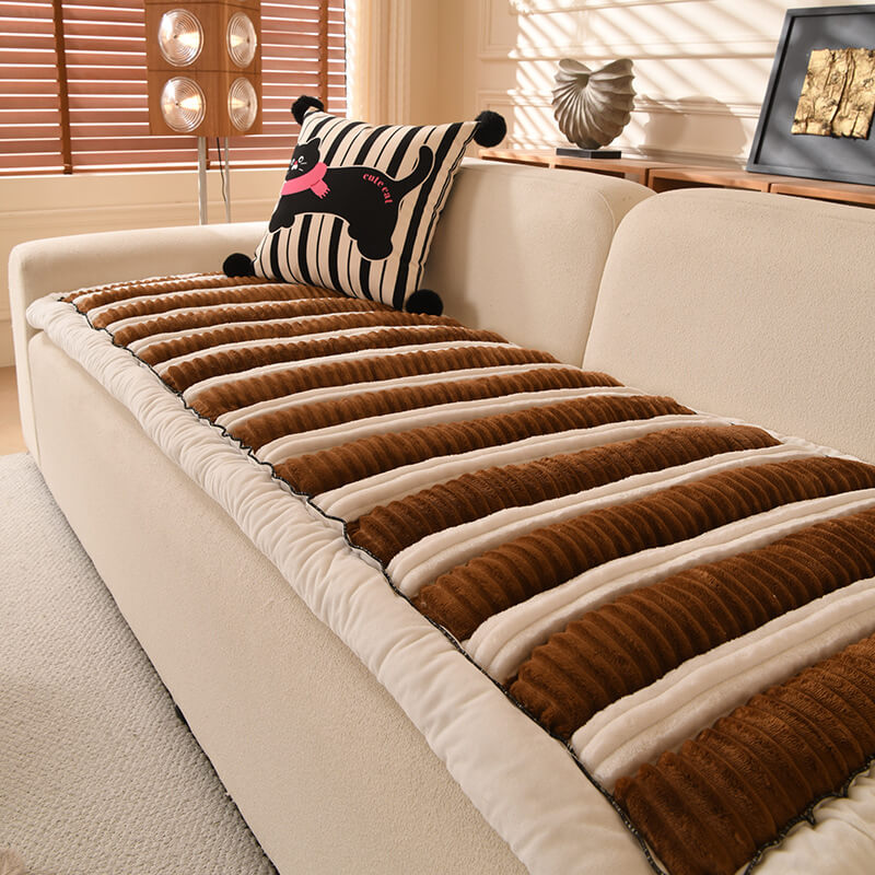 Comfort Plush Thickened Striped Non-Slip Couch Cover
