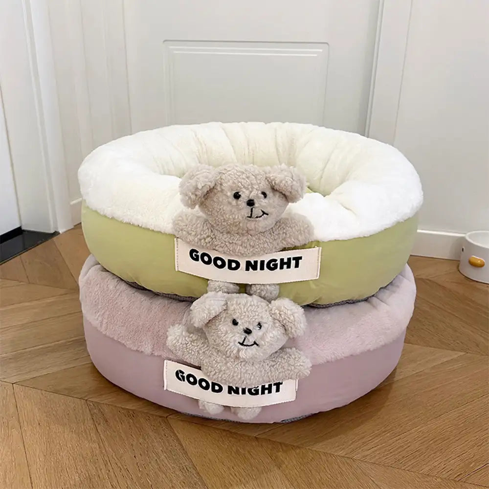Goodnight Deep Sleep All-around Calming Dog Bed with Bear Toy
